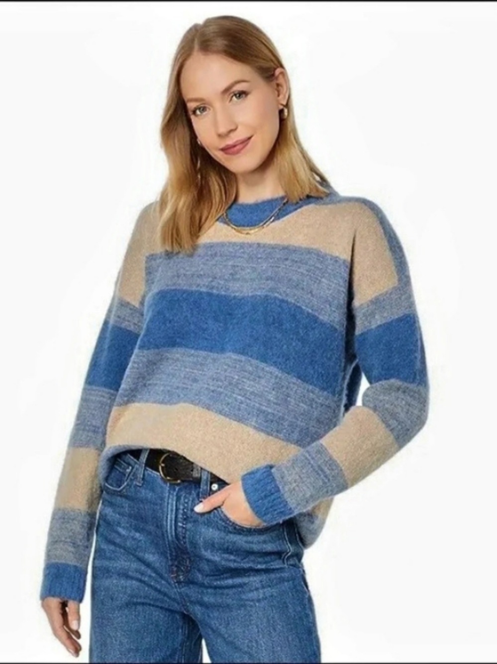 Madewell Blue And Cream Alpaca Blend Space-Dyed Otis Striped Pullover Sweater